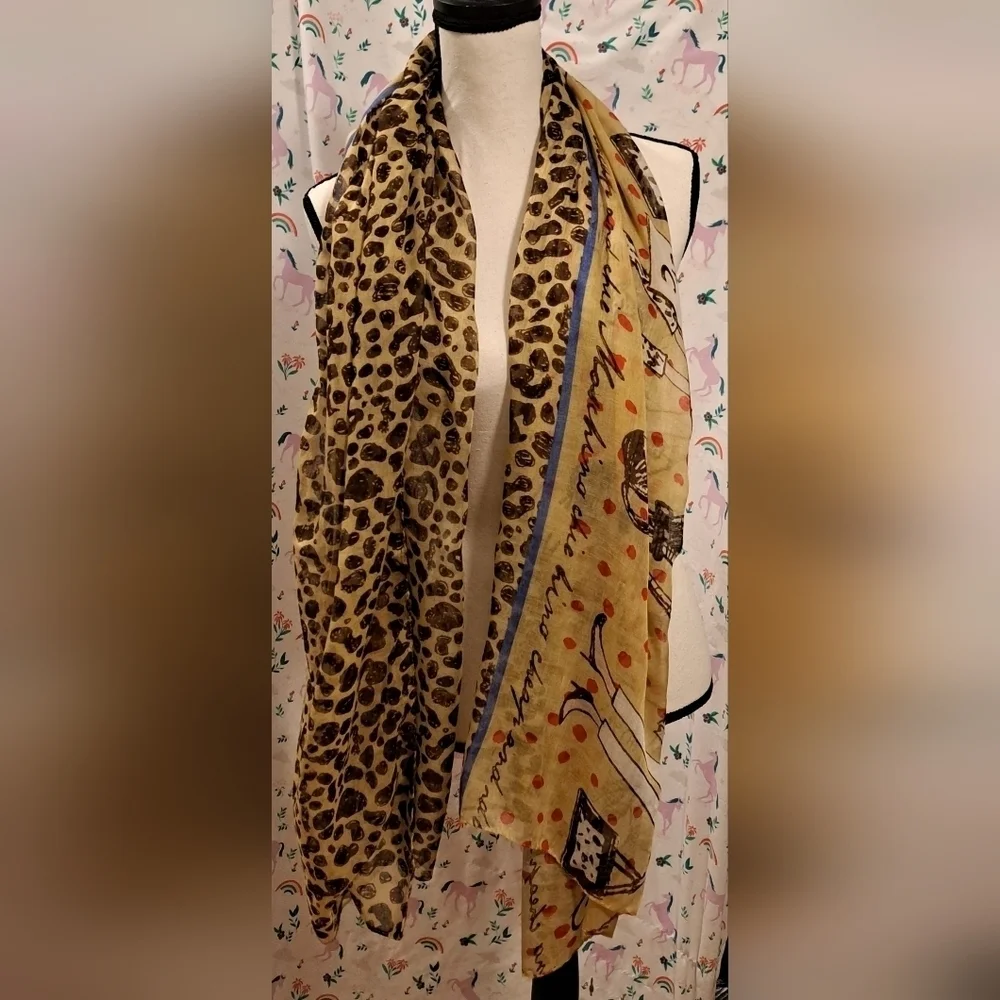EUC Vintage Moschino By Roffe Leopard Casual Everyday Graphic WInter Scarf Wrap